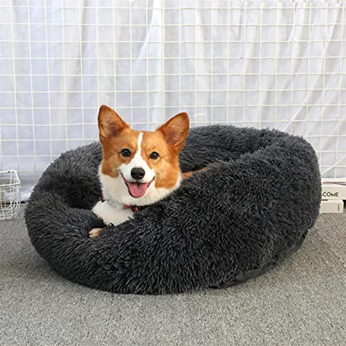 Cama Perro Gato Felpa Cama Redonda Perro Cama Donut Perro Invierno Cama Mascota Cómodo Cama Relajante Perro Grande Medianos Gatitos Cama Antiestres Perro Lavable (70cm, Gris Oscuro)
