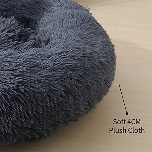 Cama Perro Gato Felpa Cama Redonda Perro Cama Donut Perro Invierno Cama Mascota Cómodo Cama Relajante Perro Grande Medianos Gatitos Cama Antiestres Perro Lavable (70cm, Gris Oscuro)