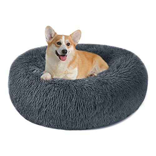 Cama Perro Gato Mediano Grande - Cama para Perros Redonda Antiestres Suave Lavables, Cálido Felpa Cama Cojin Interior Invierno para Perro y Gato Medianos Grande (XL-70cm, Gris Oscuro)
