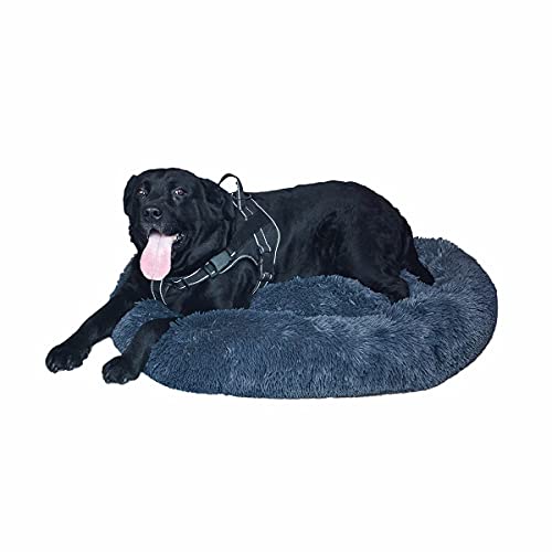 Cama Perro Grande Cama Antiestres Perro Funda Extraíble Donut Perro Cama Banda Antideslizante Parte Inferior Lavables,X/S/L/XL, Rosa/Gris Claro/Gris Oscuro/Rojo/Marrón Claro(Gris Oscuro，120cm)