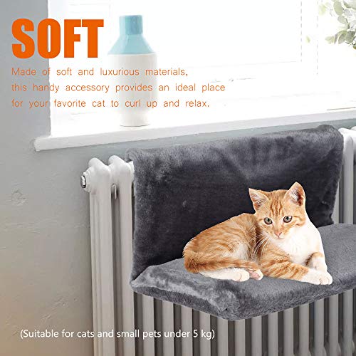 Cama Radiador para Gatos Lavable Extraíble Peluche con Estructura Metal Cama Gato Radiador Grande 46x30x25cm Cama para Radiador para Gatitos Cachorros Mascotas Pequeñas Cabe 5 Kg (Gris)