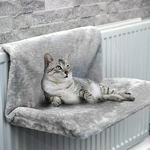 Cama Radiador para Gatos Lavable Extraíble Peluche con Estructura Metal Cama Gato Radiador Grande 46x30x25cm Cama para Radiador para Gatitos Cachorros Mascotas Pequeñas Cabe 5 Kg (Gris)