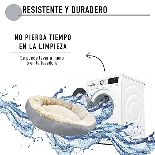Cama Suave y Mullida para Perros y Gatos. Camita Lavable para Mascotas. Cojín para Mascotas Pequeñas o Medianas. Incluye Pelota de Tenis para Juegos. (Gris)