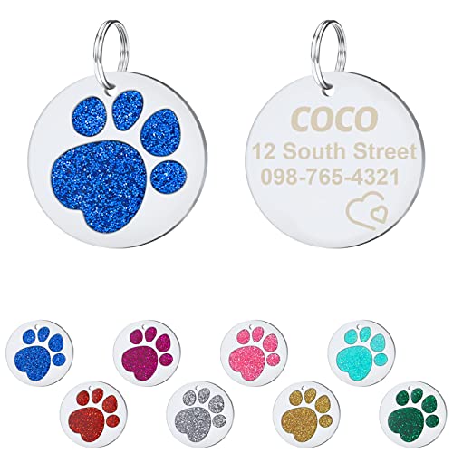CAMAL Chapa Perro Grabada, Placas Identificativas Perros Personalizables, Medalla Purpurina Para Gatos y Perros con Diferentes Formas (Ronda)