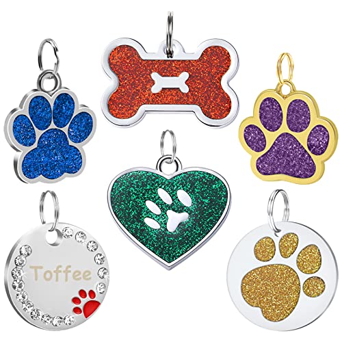 CAMAL Chapa Perro Grabada, Placas Identificativas Perros Personalizables, Medalla Purpurina Para Gatos y Perros con Diferentes Formas (Ronda)