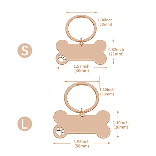 CAMAL Placas para Perros Grabadas Acero Inoxidable, Placas Identificativas Perros Personalizables para Collar Perro Gato Mascota, Chapa Perro Grabada, Forma de Hueso (Oro Rosa, Grande)