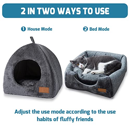 Camas para gatos para interiores, casa triangular para gatos, cerrada, transpirable, gruesa, extraíble, cojín extraíble y lavable, almohada, cama para gatos, camas, ropa de cama y muebles para gatos