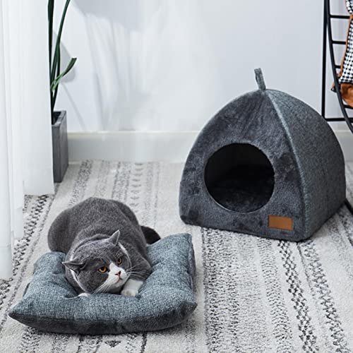 Camas para gatos para interiores, casa triangular para gatos, cerrada, transpirable, gruesa, extraíble, cojín extraíble y lavable, almohada, cama para gatos, camas, ropa de cama y muebles para gatos