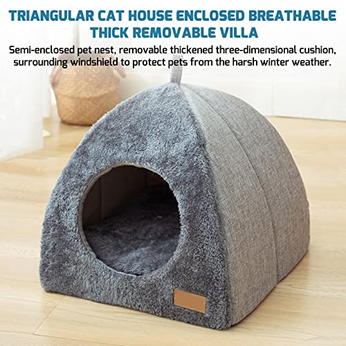 Camas para gatos para interiores, casa triangular para gatos, cerrada, transpirable, gruesa, extraíble, cojín extraíble y lavable, almohada, cama para gatos, camas, ropa de cama y muebles para gatos