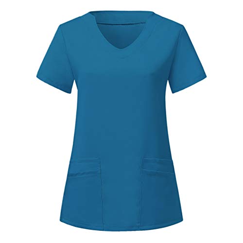 Camisetas de Manga Corta con Cuello en V para Mujer, Camisetas de Uniforme de Trabajo de enfermería Traje de Lactancia de Manga Corta y Cuello en V