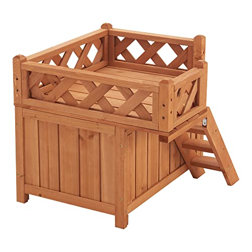 Casa para Gatos de 2 Niveles con Escalera Terraza Exterior-Interior Madera Abeto 46 x 51 x 51 cm Natural