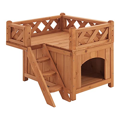 Casa para Gatos de 2 Niveles con Escalera Terraza Exterior-Interior Madera Abeto 46 x 51 x 51 cm Natural