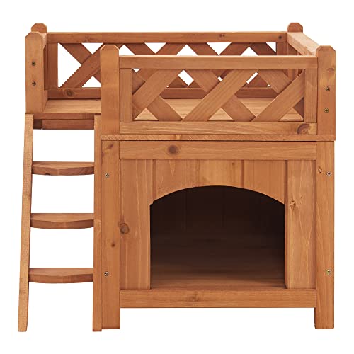 Casa para Gatos de 2 Niveles con Escalera Terraza Exterior-Interior Madera Abeto 46 x 51 x 51 cm Natural