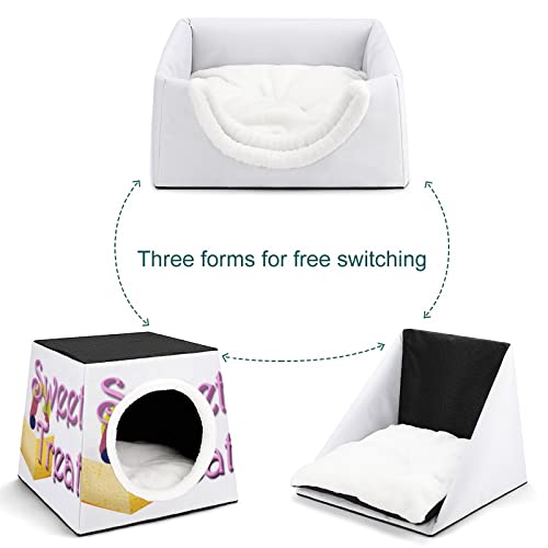 Casa Plegable para Gatos Cama Sofá Cueva para Perros diseño 3 en 1 para Mascotas pequeñas Pastel Postre Dulce