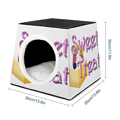 Casa Plegable para Gatos Cama Sofá Cueva para Perros diseño 3 en 1 para Mascotas pequeñas Pastel Postre Dulce