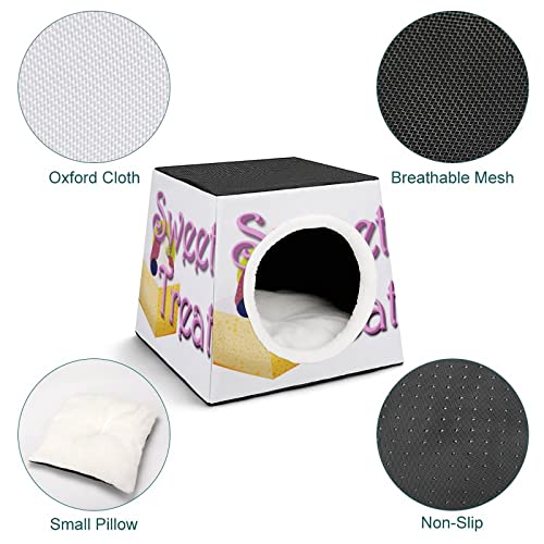 Casa Plegable para Gatos Cama Sofá Cueva para Perros diseño 3 en 1 para Mascotas pequeñas Pastel Postre Dulce
