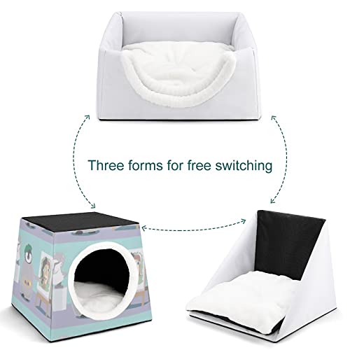 Casa Plegable para Gatos Cama Sofá Cueva para Perros diseño 3 en 1 para Mascotas pequeñas Pintor Pingüino Escultura