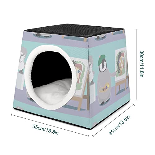 Casa Plegable para Gatos Cama Sofá Cueva para Perros diseño 3 en 1 para Mascotas pequeñas Pintor Pingüino Escultura