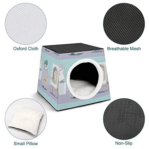 Casa Plegable para Gatos Cama Sofá Cueva para Perros diseño 3 en 1 para Mascotas pequeñas Pintor Pingüino Escultura