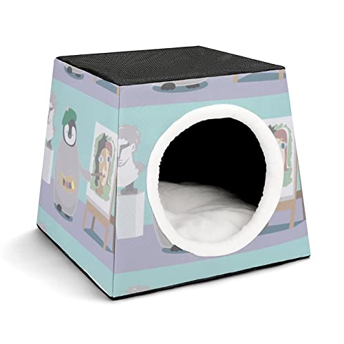 Casa Plegable para Gatos Cama Sofá Cueva para Perros diseño 3 en 1 para Mascotas pequeñas Pintor Pingüino Escultura