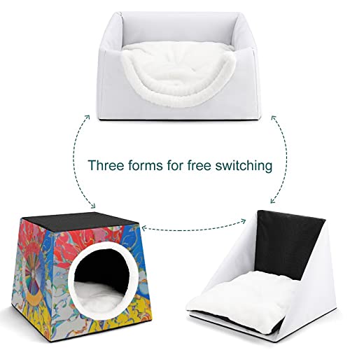 Casa Plegable para Gatos Cama Sofá Cueva para Perros diseño 3 en 1 para Mascotas pequeñas Pintura Abstracta Oriental