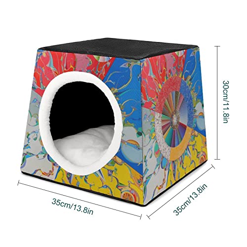 Casa Plegable para Gatos Cama Sofá Cueva para Perros diseño 3 en 1 para Mascotas pequeñas Pintura Abstracta Oriental