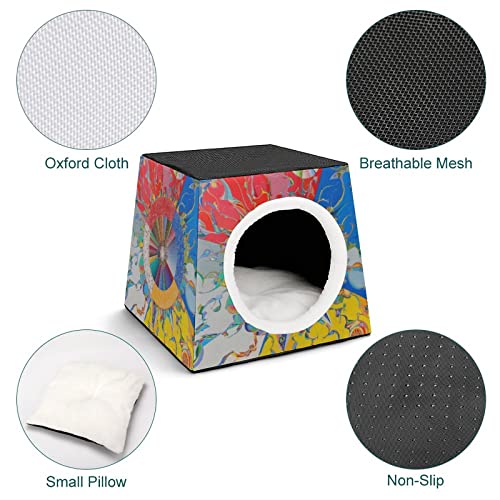 Casa Plegable para Gatos Cama Sofá Cueva para Perros diseño 3 en 1 para Mascotas pequeñas Pintura Abstracta Oriental