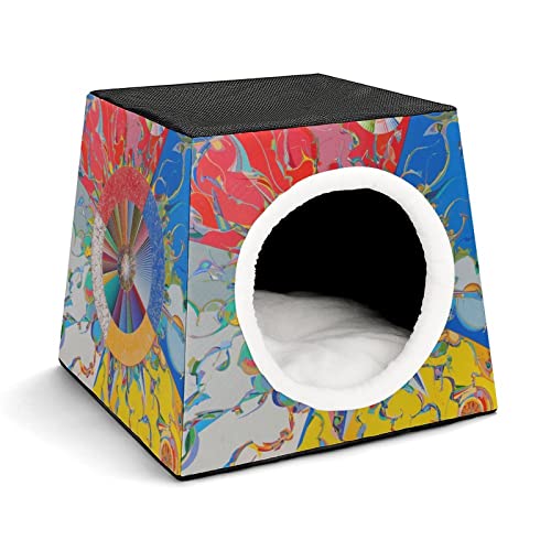Casa Plegable para Gatos Cama Sofá Cueva para Perros diseño 3 en 1 para Mascotas pequeñas Pintura Abstracta Oriental