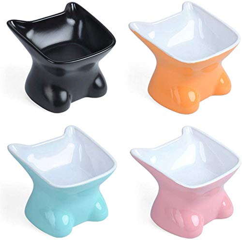 Cat Bowls, Alimentador Del Animal Doméstico Inclinado Cerámica Cerámica Patrón Comedero De La Historieta Por Un Gato O Un Perro,Rosado