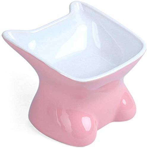 Cat Bowls, Alimentador Del Animal Doméstico Inclinado Cerámica Cerámica Patrón Comedero De La Historieta Por Un Gato O Un Perro,Rosado