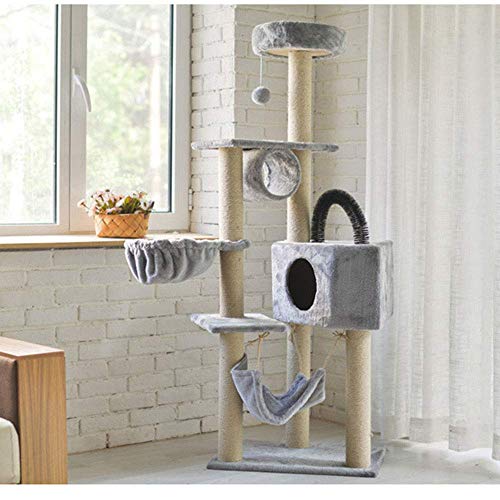 Cat Tree Sisal Scratching Post Kitten Furniture Plush Condo Playhouse with Dangling Toys Cats Activity Centre(C)