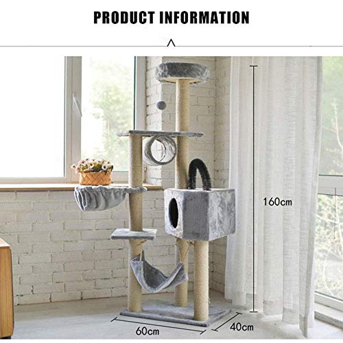 Cat Tree Sisal Scratching Post Kitten Furniture Plush Condo Playhouse with Dangling Toys Cats Activity Centre(D)
