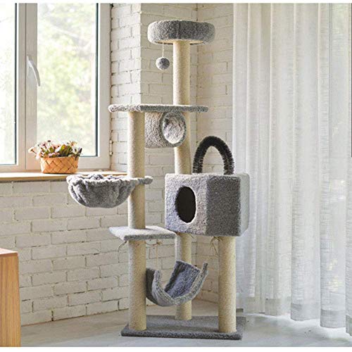 Cat Tree Sisal Scratching Post Kitten Furniture Plush Condo Playhouse with Dangling Toys Cats Activity Centre(D)
