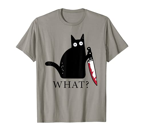 Cat What? Divertido gato negro camisa asesino gato con cuchillo Camiseta