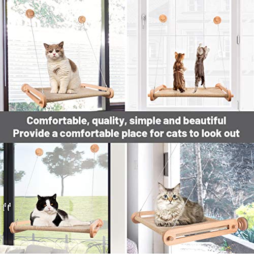 CATISM Madera Hamaca de Ventana para Gatos Cama para Gatos Ventana Perca de Ventana para Gato con 4 ventosas Grandes para Tomar la Siesta y Tomar el Sol, Soportar hasta 15kg