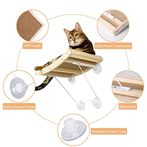 CatRomance Hamaca de Gato para Ventana, Hamaca para Rascador de Gatos con Ventosa de Perilla Resistentes para Mascotas, Grandes para Tomar la Siesta y Tomar el Sol, Soportar hasta 18kg