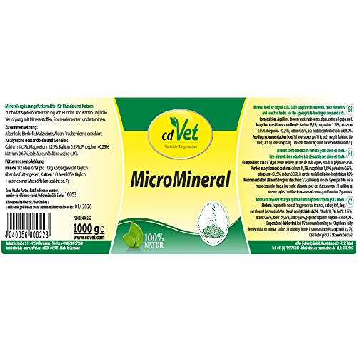 cdVet Naturprodukte MicroMineral Hund & Katze 1 kg - Suministro Natural de micronutrientes - órganos de desintoxicación de Alivio - Equilibrio Mineral - metabolismo - Capa - protección de vitaminas -
