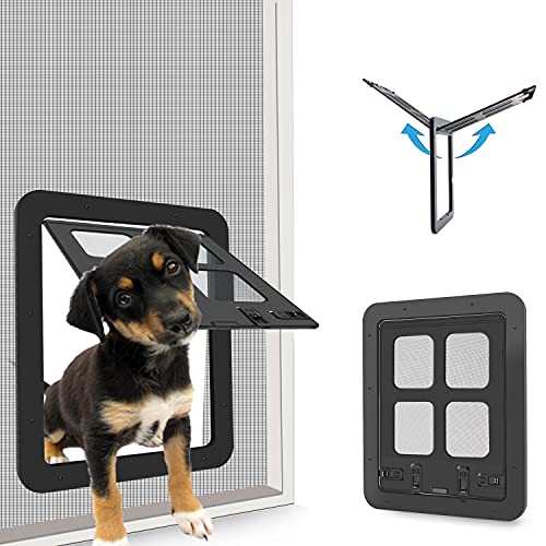 CEESC Puerta de mosquitera para Mascotas para Gatos y Perritos, Puerta corredera con Cerradura de 4 vías para Puertas Exteriores, Solapa de Gato Grande para Mascotas con Circunferencia <60cm (Negro)