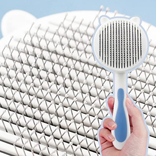Cepillo para gatos y perros, autolimpiable, cepillo para mascotas, cepillo para el cuidado de las mascotas, con limpieza para pelo largo y corto, masajear (azul)