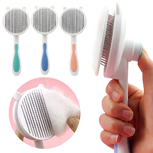 Cepillo para gatos y perros, autolimpiable, cepillo para mascotas, cepillo para el cuidado de las mascotas, con limpieza para pelo largo y corto, masajear (azul)