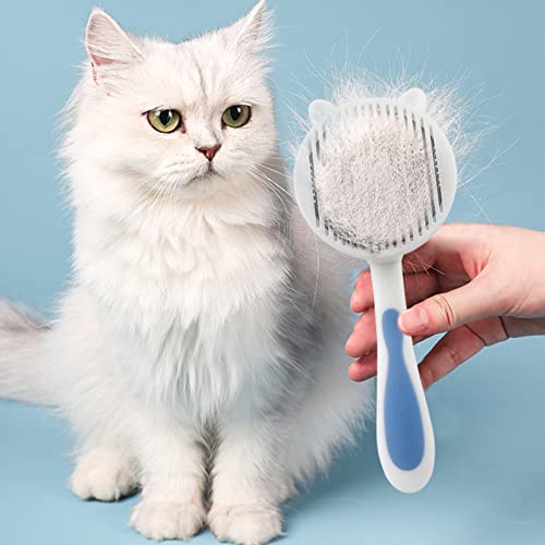 Cepillo para gatos y perros, autolimpiable, cepillo para mascotas, cepillo para el cuidado de las mascotas, con limpieza para pelo largo y corto, masajear (azul)