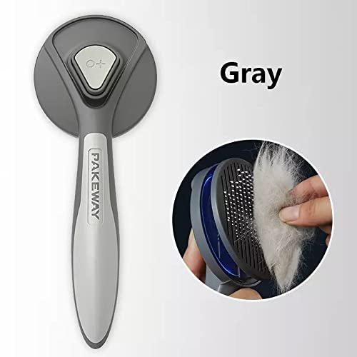 Cepillos para perros y gatos con cerdas cubiertas de punto de goma, cepillo auto limpieza para mascotas, ergonómico y seguro para la piel de tu mascota, elimina pelo muerto (GRIS)
