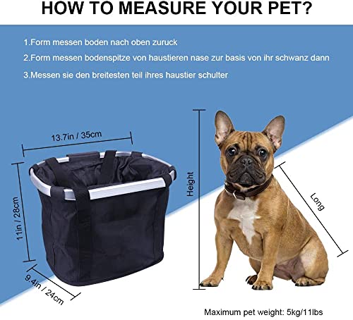 Cesta Bicicleta Delantera Desmontable,Cesta Plegable para Bicicletas Bolsa de Transporte de Mascotas con Marco de Aleación de Aluminio Cesta Bici para Perros Gatos,Bolsa de Compras Ecológica