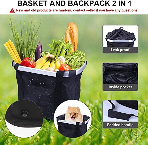 Cesta Bicicleta Delantera Desmontable,Cesta Plegable para Bicicletas Bolsa de Transporte de Mascotas con Marco de Aleación de Aluminio Cesta Bici para Perros Gatos,Bolsa de Compras Ecológica
