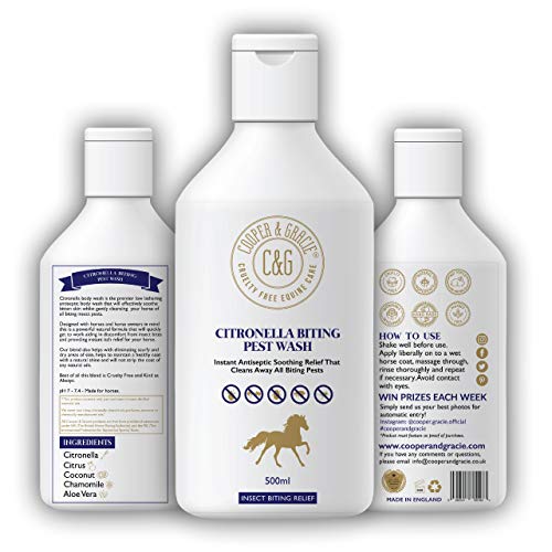 C&G Pets | Limpieza de plagas de citronela de caballo 500 ml | Alivio calmante antiséptico instantáneo de aceites esenciales destilados de vapor puro y natural | Limpia las plagas de mordedura