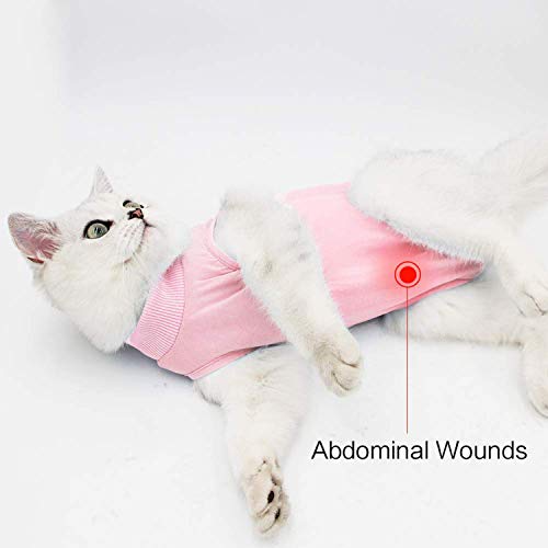 Chaleco de recuperación de gatos, antilesiones, gatito médico jumpsuit adecuado para abdominales, cuello de heridas o enfermedades de la piel, Sevrage y protección postquirúrgica (M, rosa)