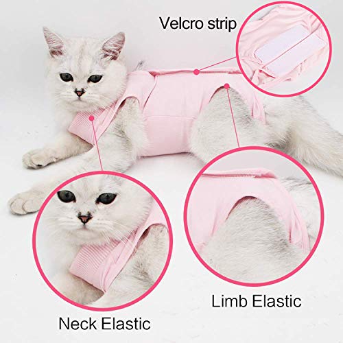 Chaleco de recuperación de gatos, antilesiones, gatito médico jumpsuit adecuado para abdominales, cuello de heridas o enfermedades de la piel, Sevrage y protección postquirúrgica (M, rosa)