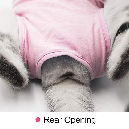 Chaleco de recuperación de gatos, antilesiones, gatito médico jumpsuit adecuado para abdominales, cuello de heridas o enfermedades de la piel, Sevrage y protección postquirúrgica (M, rosa)