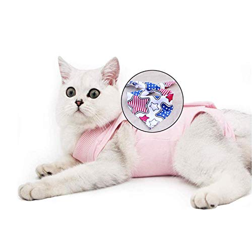 Chaleco de recuperación de gatos, antilesiones, gatito médico jumpsuit adecuado para abdominales, cuello de heridas o enfermedades de la piel, Sevrage y protección postquirúrgica (M, rosa)