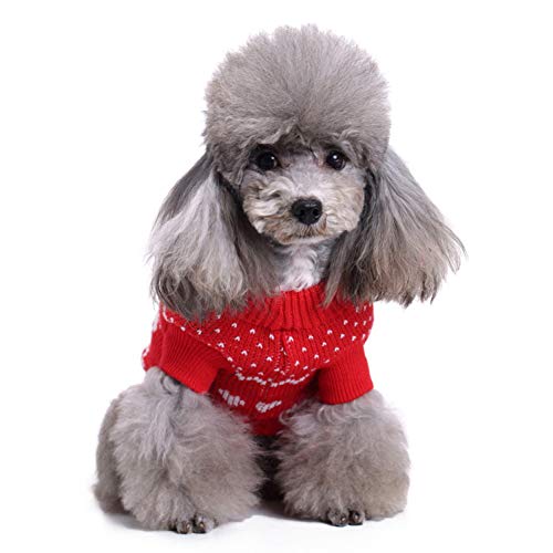 Chiatai Classic Dog Jumpers, Pet Gatos Cachorro Ropa de Punto de Navidad Gatito Lindo Reno Alce Pullover Sudadera de Invierno Traje Rojo M